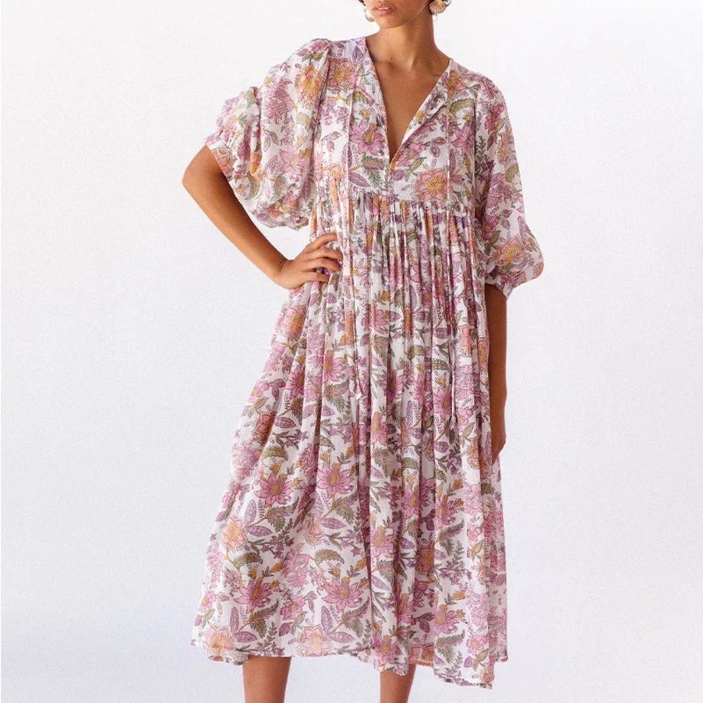 NWT - Daughters of India Kyra Midi Dress - Fuchsia Bloom